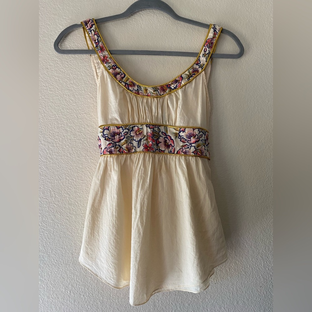Free People Floral Accent Top